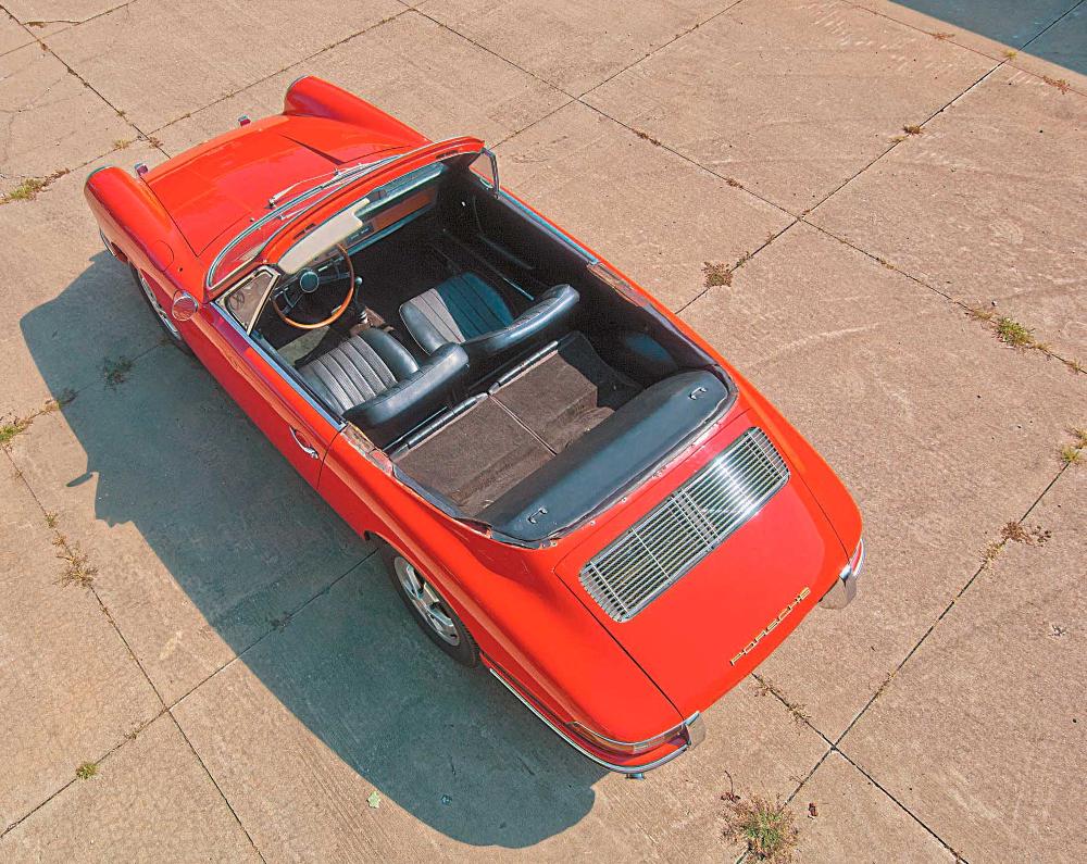 Careful inspection showed structural changes where the prototype Targa bar was fitted to and removed from this car in May 1964. Experimenting with the open 911 revealed no place to store the hood or its bows, and the chassis was not stiff enough to support an open car. Randy Leffingwell